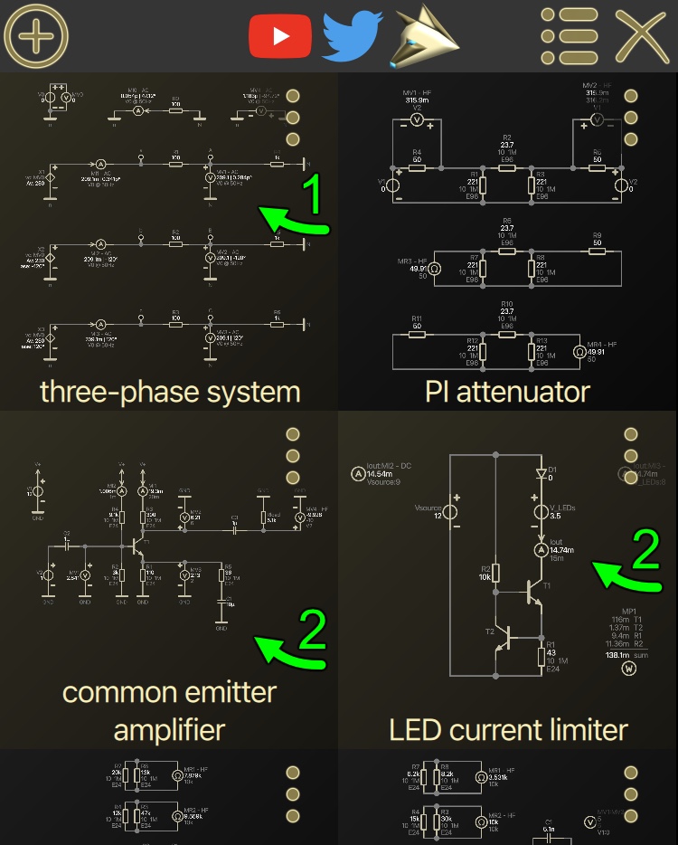 Circuit overview in multi-select mode with several circuits selected