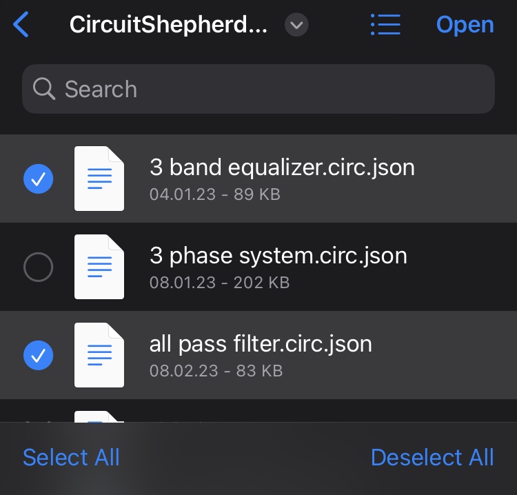 File picker for selecting one or more circuit files to import